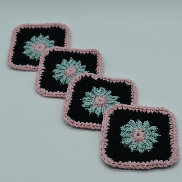 Handcrafted crocheted Daisy Flower Square Coasters set of four - Picture 3 of 6